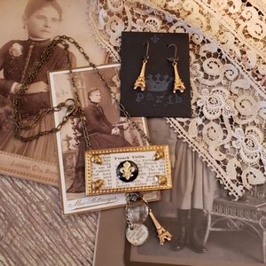 Eiffel Tower Necklace, pin and earring set